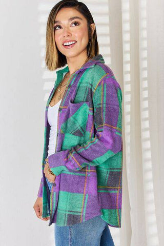 Zenana Plaid Button Up Long Sleeve Shacket - 1985 the VAULT Boutique