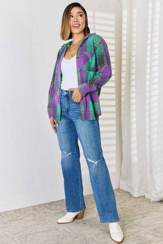 Zenana Plaid Button Up Long Sleeve Shacket - 1985 the VAULT Boutique