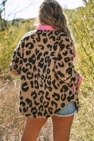 Leopard Contrast Teddy Shacket with Pockets - 1985 the VAULT Boutique