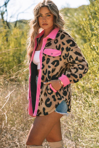 Leopard Contrast Teddy Shacket with Pockets - 1985 the VAULT Boutique