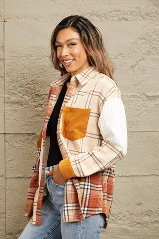 Double Take Plaid Color Block Dropped Shoulder Shacket - 1985 the VAULT Boutique