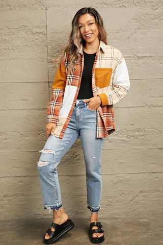 Double Take Plaid Color Block Dropped Shoulder Shacket - 1985 the VAULT Boutique