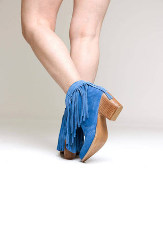 Amos Fringe Ankle Bootie in Blue Suede - 1985 the VAULT Boutique