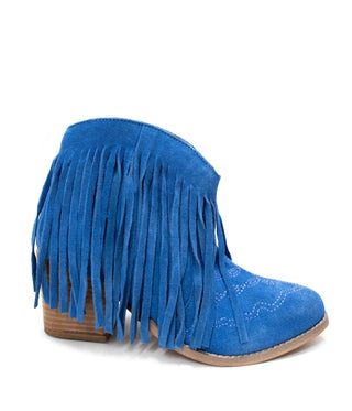 Amos Fringe Ankle Bootie in Blue Suede - 1985 the VAULT Boutique