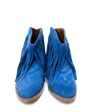 Amos Fringe Ankle Bootie in Blue Suede - 1985 the VAULT Boutique