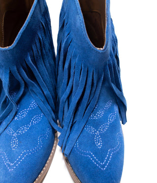 Amos Fringe Ankle Bootie in Blue Suede - 1985 the VAULT Boutique