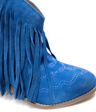 Amos Fringe Ankle Bootie in Blue Suede - 1985 the VAULT Boutique