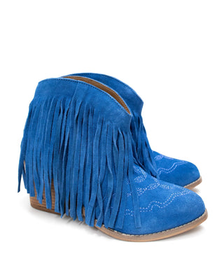 Amos Fringe Ankle Bootie in Blue Suede - 1985 the VAULT Boutique