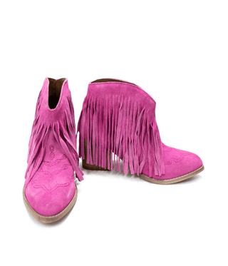 Amos Fringe Ankle Bootie in Magenta Suede - 1985 the VAULT Boutique