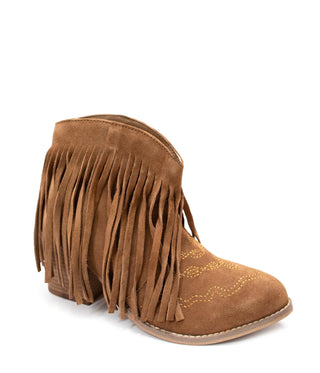 Amos Fringe Ankle Bootie in Tan Suede - 1985 the VAULT Boutique