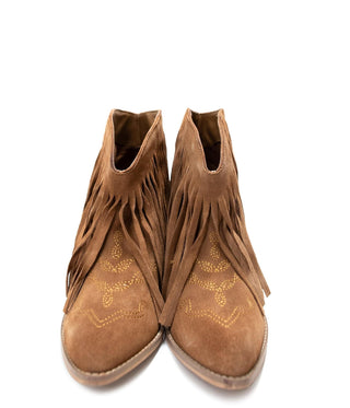 Amos Fringe Ankle Bootie in Tan Suede - 1985 the VAULT Boutique