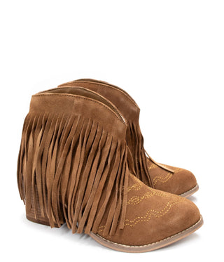 Amos Fringe Ankle Bootie in Tan Suede - 1985 the VAULT Boutique