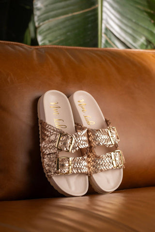 Intertwine Dual Woven Strap Slide in Champagne - 1985 the VAULT Boutique