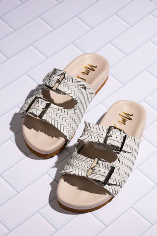 Intertwine Dual Woven Strap Slide in White - 1985 the VAULT Boutique