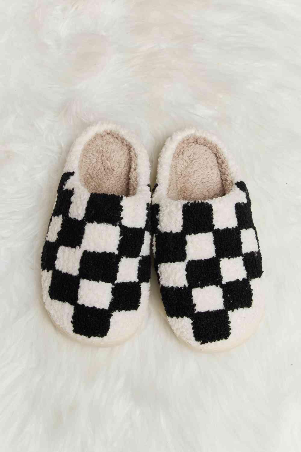 Melody Checkered Print Plush Slide Slippers - 1985 the VAULT Boutique