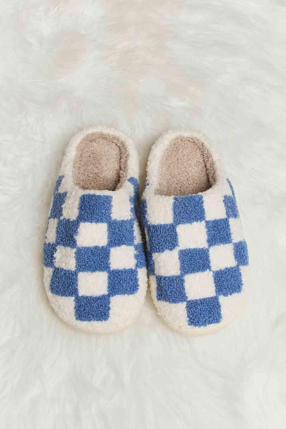 Melody Checkered Print Plush Slide Slippers - 1985 the VAULT Boutique