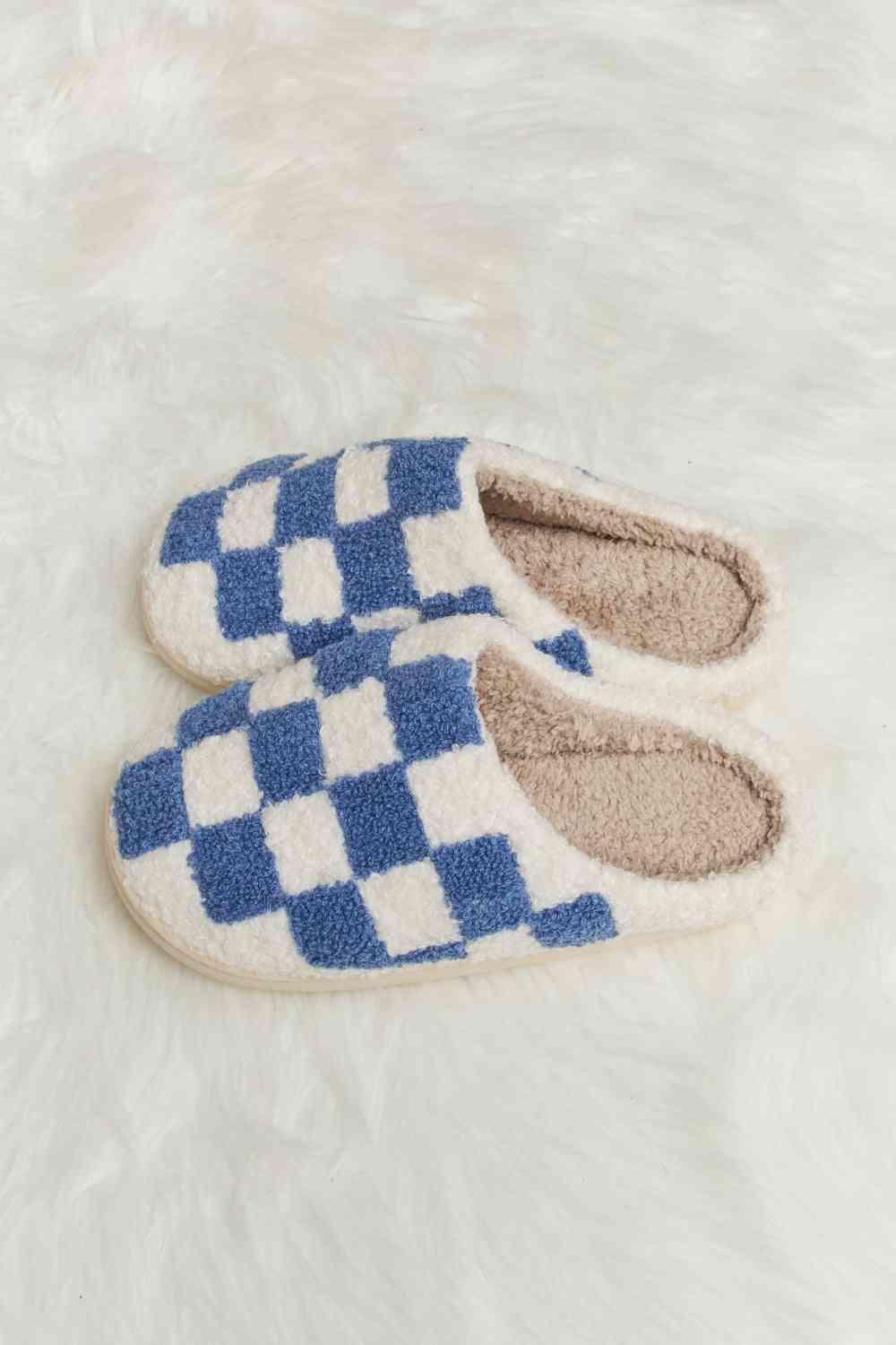 Melody Checkered Print Plush Slide Slippers - 1985 the VAULT Boutique