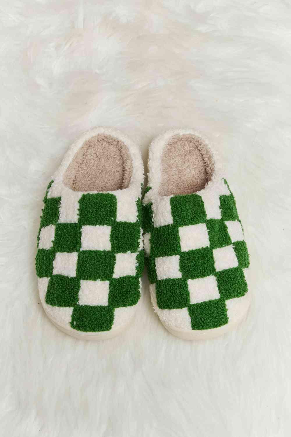 Melody Checkered Print Plush Slide Slippers - 1985 the VAULT Boutique