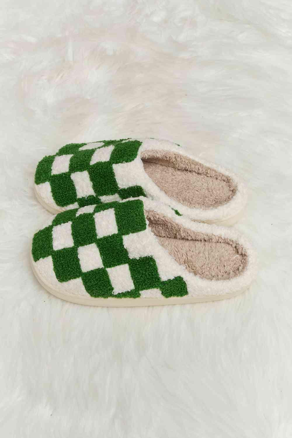 Melody Checkered Print Plush Slide Slippers - 1985 the VAULT Boutique