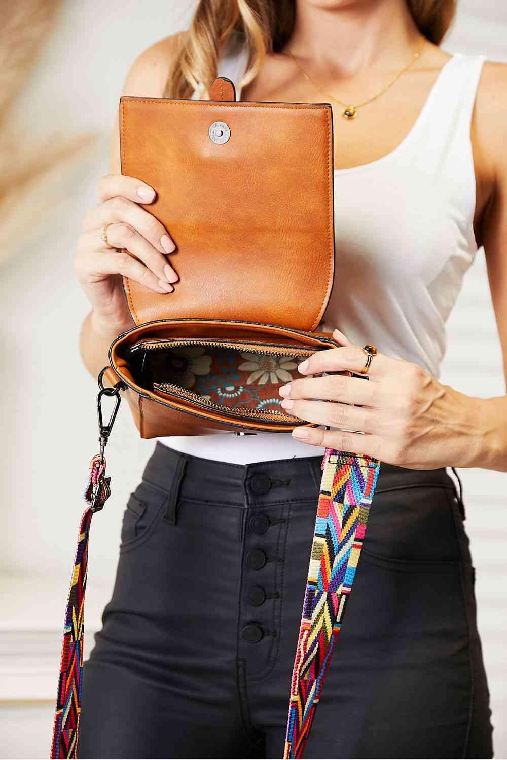 SHOMICO Brown PU Leather Wide Strap Crossbody Bag - Happily Ever Atchison Shop Co.