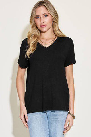 Basic Bae Full Size V-Neck High-Low T-Shirt - 1985 the VAULT Boutique