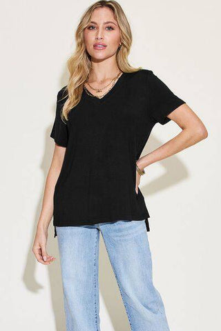 Basic Bae Full Size V-Neck High-Low T-Shirt - 1985 the VAULT Boutique