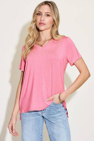 Basic Bae Full Size V-Neck High-Low T-Shirt - 1985 the VAULT Boutique