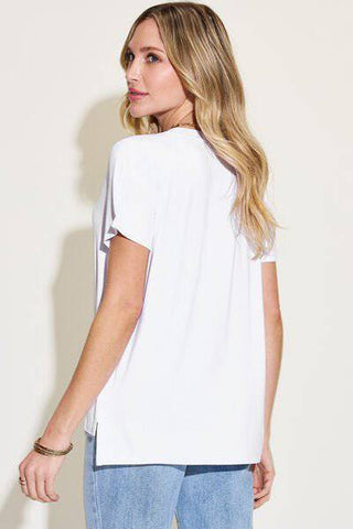 Basic Bae Full Size V-Neck High-Low T-Shirt - 1985 the VAULT Boutique