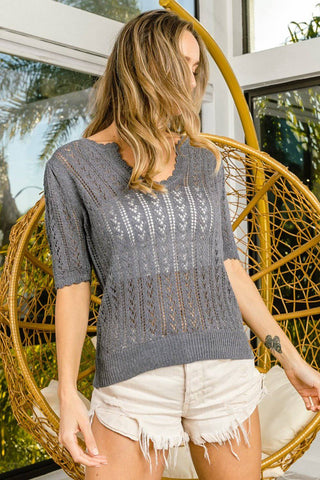 BiBi Eyelet Puff Sleeve Knit Top - 1985 the VAULT Boutique