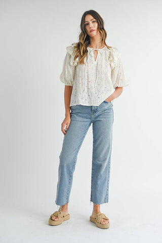 MABLE Eyelet Lace Ruffle Shoulder Puff Sleeve Blouse - 1985 the VAULT Boutique