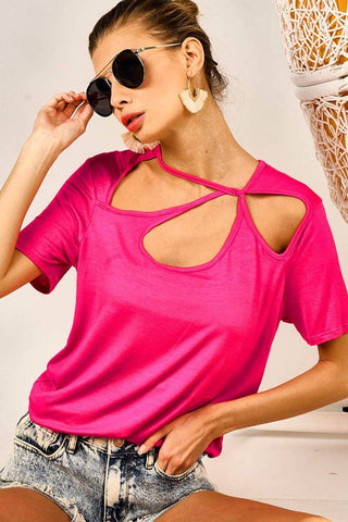 BiBi Cutout Asymmetrical Neck Short Sleeve T-Shirt - 1985 the VAULT Boutique