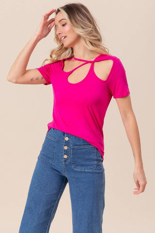 BiBi Cutout Asymmetrical Neck Short Sleeve T-Shirt - 1985 the VAULT Boutique