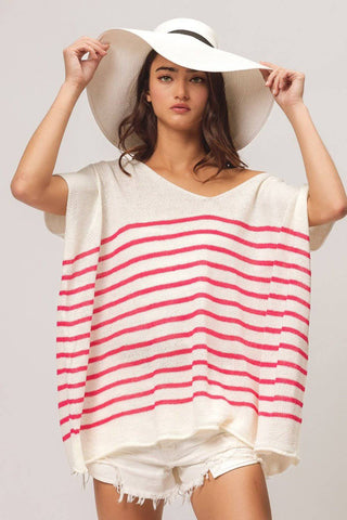 BiBi V Neck Striped Short Sleeve Top - 1985 the VAULT Boutique