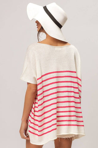 BiBi V Neck Striped Short Sleeve Top - 1985 the VAULT Boutique