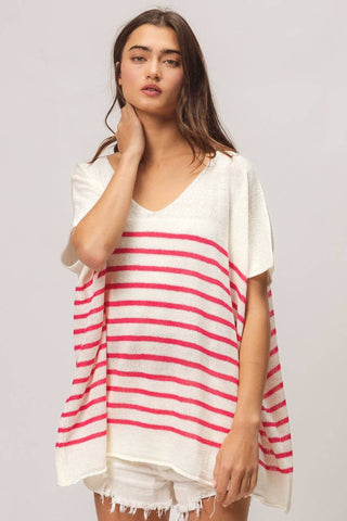 BiBi V Neck Striped Short Sleeve Top - 1985 the VAULT Boutique