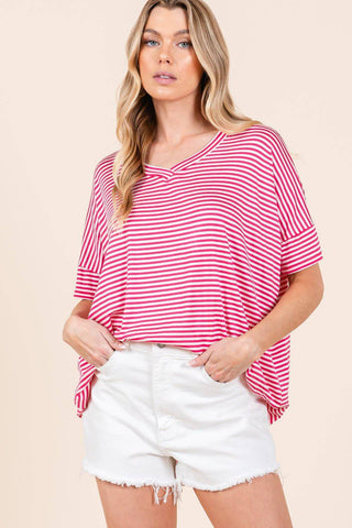 BOMBOM Striped V-Neck T-Shirt - 1985 the VAULT Boutique