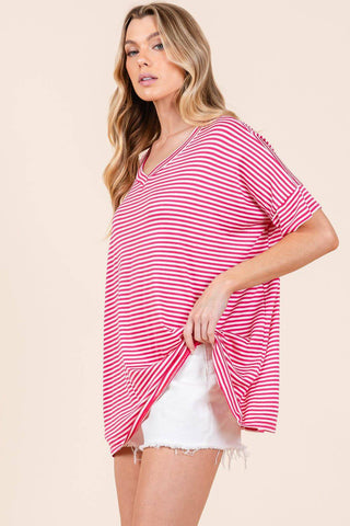 BOMBOM Striped V-Neck T-Shirt - 1985 the VAULT Boutique