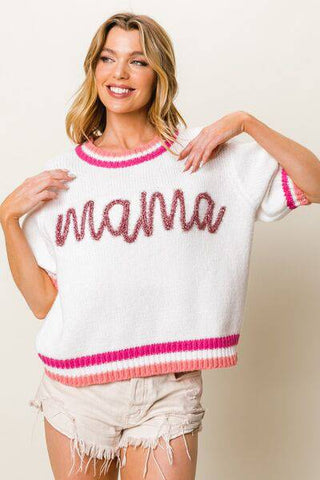 BiBi MAMA Contrast Trim Short Sleeve Sweater - 1985 the VAULT Boutique