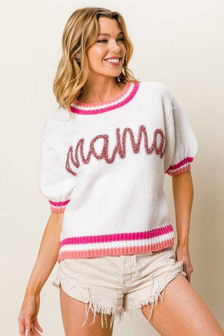 BiBi MAMA Contrast Trim Short Sleeve Sweater - 1985 the VAULT Boutique