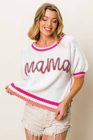 BiBi MAMA Contrast Trim Short Sleeve Sweater - 1985 the VAULT Boutique