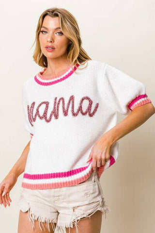 BiBi MAMA Contrast Trim Short Sleeve Sweater - 1985 the VAULT Boutique