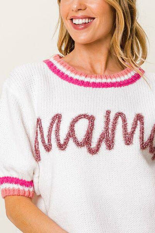 BiBi MAMA Contrast Trim Short Sleeve Sweater - 1985 the VAULT Boutique