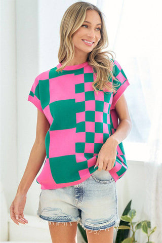 First Love Checkered Drop Shoulder Knit Top - 1985 the VAULT Boutique