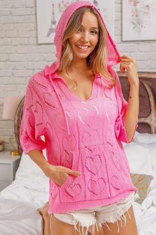 BiBi Openwork Heart Hooded Knit Top - 1985 the VAULT Boutique