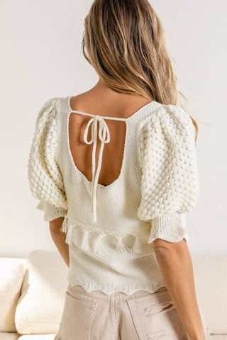 BiBi Tassel Detail Textured Square Neck Sweater - 1985 the VAULT Boutique