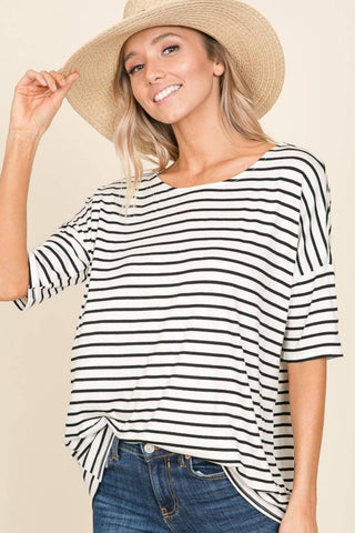 BOMBOM Striped Round Neck T-Shirt - 1985 the VAULT Boutique