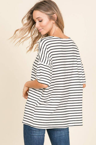 BOMBOM Striped Round Neck T-Shirt - 1985 the VAULT Boutique