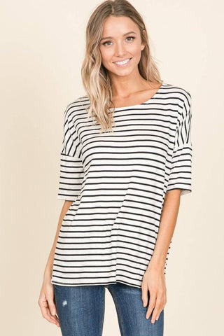 BOMBOM Striped Round Neck T-Shirt - 1985 the VAULT Boutique