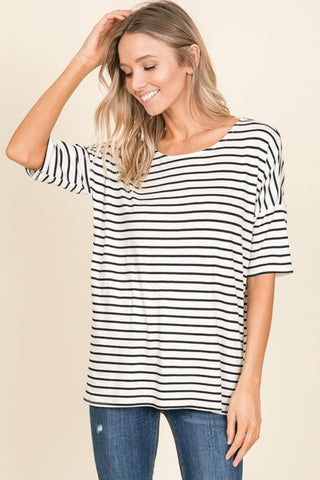 BOMBOM Striped Round Neck T-Shirt - 1985 the VAULT Boutique