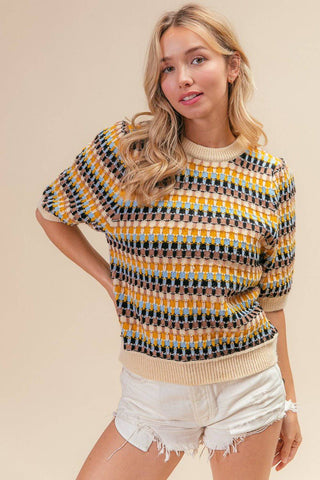 BiBi Multi Color Half Sleeve Sweater - 1985 the VAULT Boutique